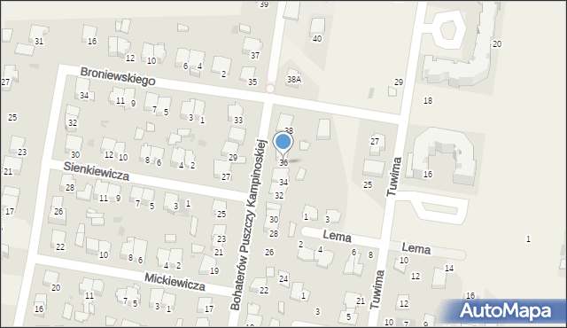 Leszno, Bohaterów Puszczy Kampinoskiej, 36, mapa Leszno