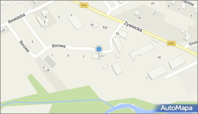 Łodygowice, Borowa, 1, mapa Łodygowice