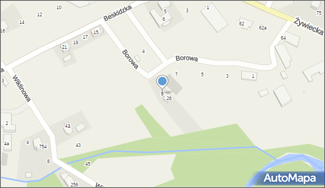 Łodygowice, Borowa, 9, mapa Łodygowice
