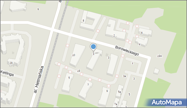 Łódź, Borowieckiego Karola, 1, mapa Łodzi