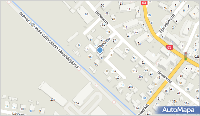 Łuków, Boczna Browarnej, 6a, mapa Łuków