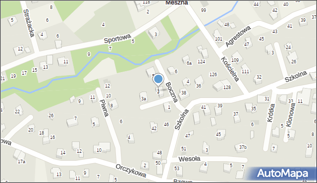 Meszna, Boczna, 3, mapa Meszna