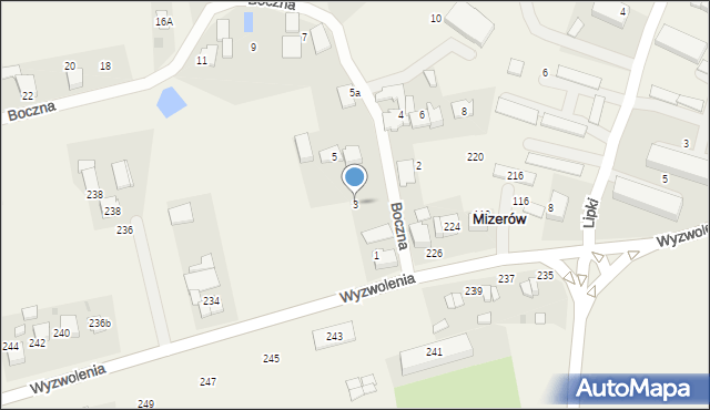 Mizerów, Boczna, 3, mapa Mizerów