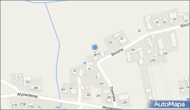 Mizerów, Boczna, 36, mapa Mizerów