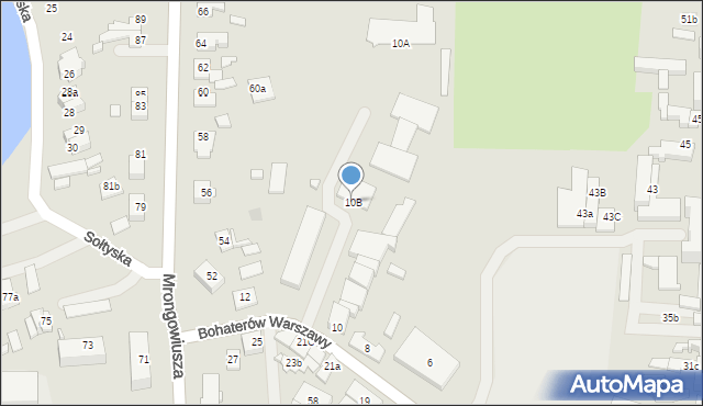 Mrągowo, Bohaterów Warszawy, 10B, mapa Mrągowo