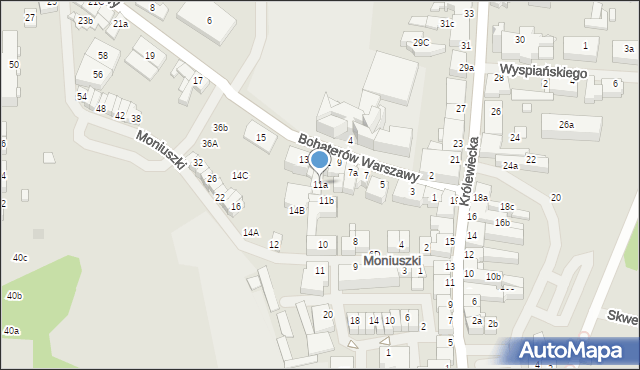 Mrągowo, Bohaterów Warszawy, 11a, mapa Mrągowo