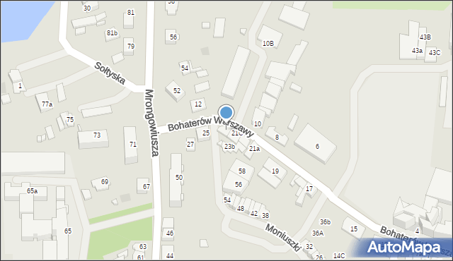 Mrągowo, Bohaterów Warszawy, 23a, mapa Mrągowo