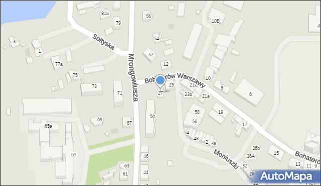 Mrągowo, Bohaterów Warszawy, 27, mapa Mrągowo