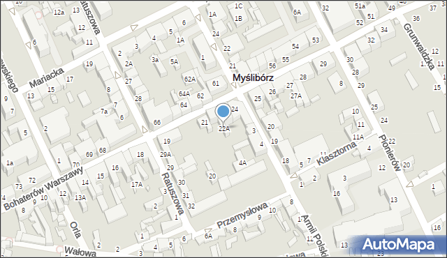 Myślibórz, Bohaterów Warszawy, 22A, mapa Myślibórz