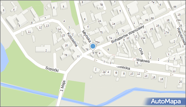 Myślibórz, Bohaterów Warszawy, 3, mapa Myślibórz