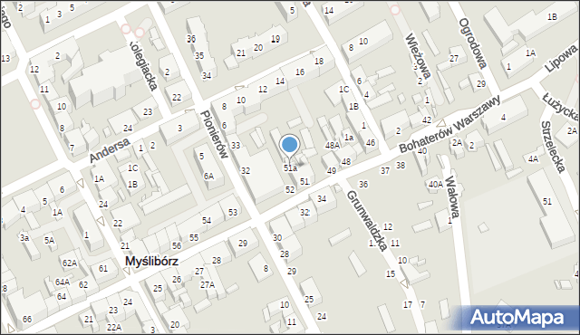 Myślibórz, Bohaterów Warszawy, 51a, mapa Myślibórz