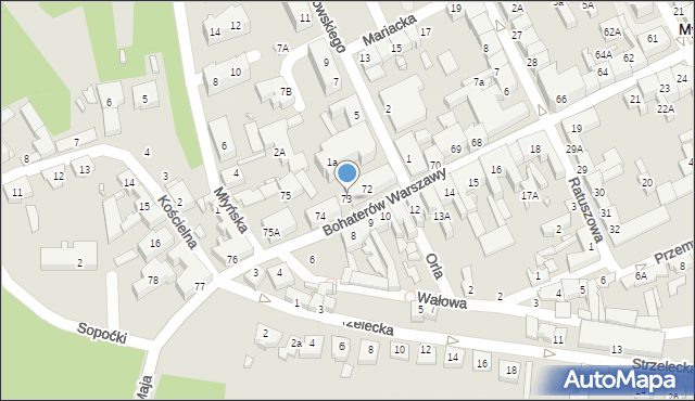 Myślibórz, Bohaterów Warszawy, 73, mapa Myślibórz