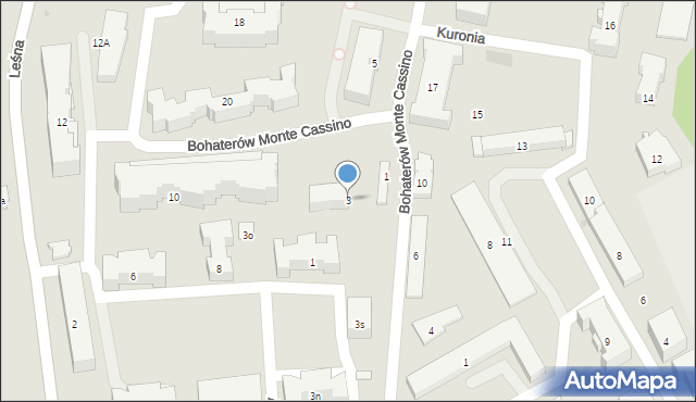 Olsztyn, Bohaterów Monte Cassino, 3, mapa Olsztyna