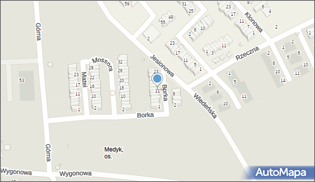 Opole, Borka Henryka, prof., 11, mapa Opola