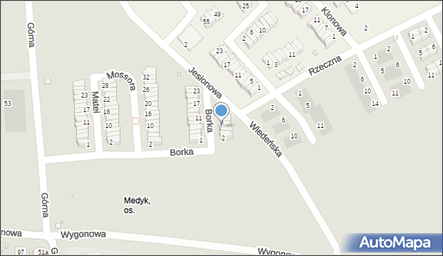 Opole, Borka Henryka, prof., 6, mapa Opola