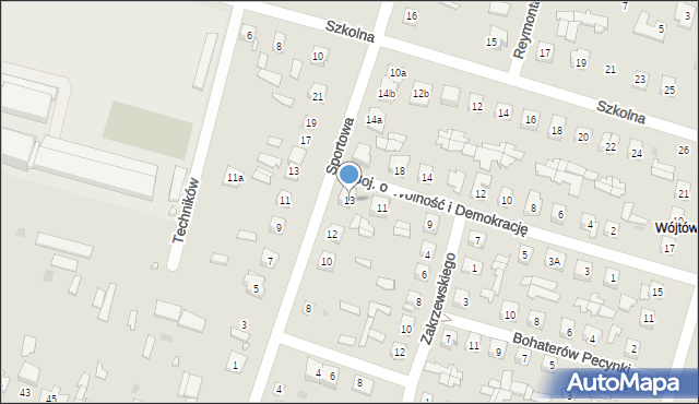 Ostrów Mazowiecka, Bojowników o Wolność i Demokrację, 13, mapa Ostrów Mazowiecka