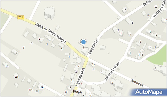 Płaza, Bolęcińska, 1, mapa Płaza