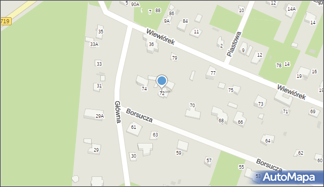 Podkowa Leśna, Borsucza, 72, mapa Podkowa Leśna