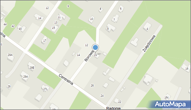 Radonie, Borowa, 11, mapa Radonie
