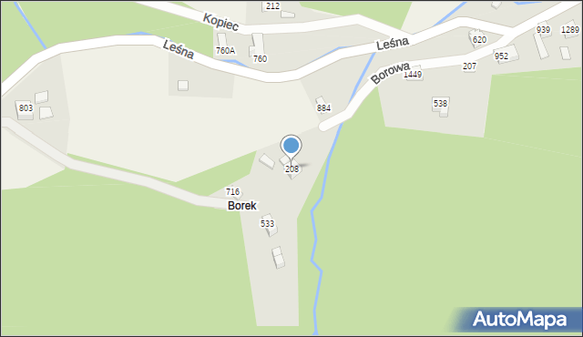 Radziechowy, Borowa, 208, mapa Radziechowy