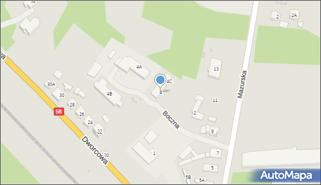 Ruciane-Nida, Boczna, 4, mapa Ruciane-Nida