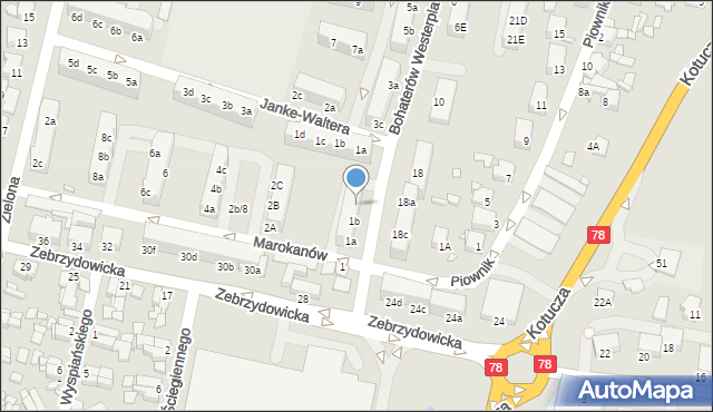 Rybnik, Bohaterów Westerplatte, 1c, mapa Rybnika