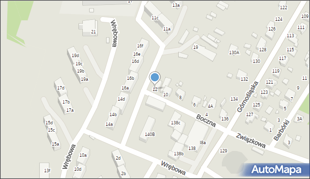 Rybnik, Boczna, 12, mapa Rybnika