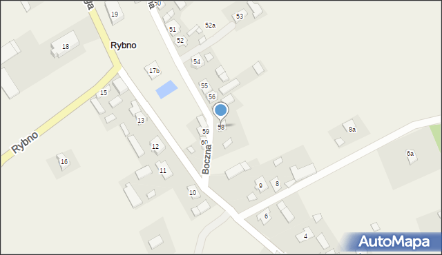 Rybno, Boczna, 58, mapa Rybno