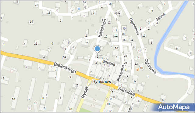 Rymanów, Boczna, 1, mapa Rymanów