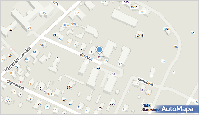 Siedlce, Boczna, 13, mapa Siedlce