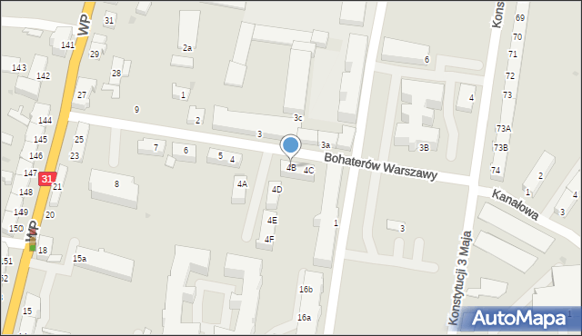 Słubice, Bohaterów Warszawy, 4B, mapa Słubice