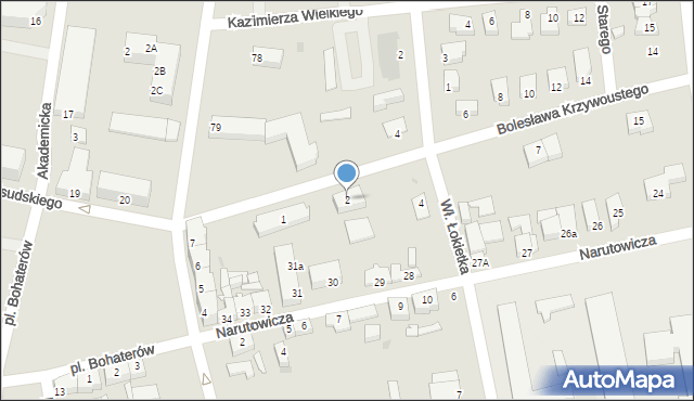 Słubice, Bolesława Krzywoustego, 2, mapa Słubice