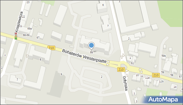 Słupsk, Bohaterów Westerplatte, 64, mapa Słupska