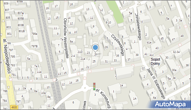 Sopot, Bohaterów Monte Cassino, 27, mapa Sopotu