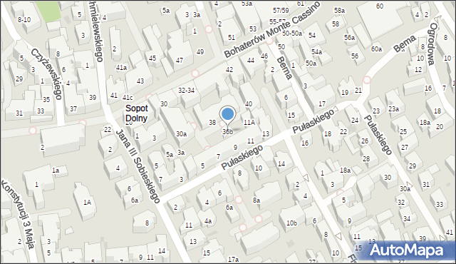 Sopot, Bohaterów Monte Cassino, 36b, mapa Sopotu