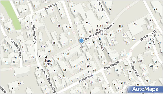 Sopot, Bohaterów Monte Cassino, 42, mapa Sopotu
