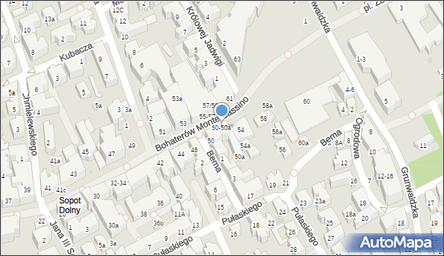 Sopot, Bohaterów Monte Cassino, 50-50a, mapa Sopotu