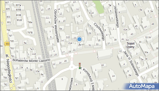 Sopot, Bohaterów Monte Cassino, 25, mapa Sopotu