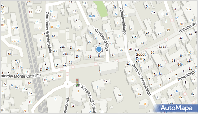 Sopot, Bohaterów Monte Cassino, 33, mapa Sopotu
