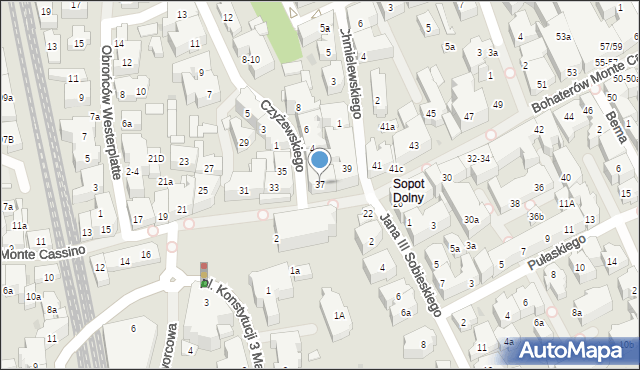 Sopot, Bohaterów Monte Cassino, 37, mapa Sopotu