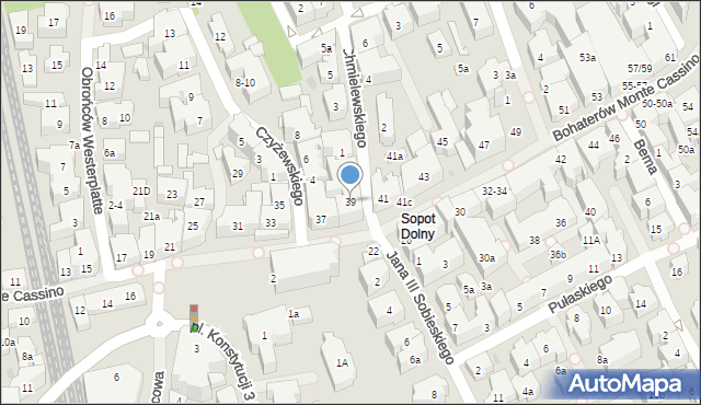 Sopot, Bohaterów Monte Cassino, 39, mapa Sopotu