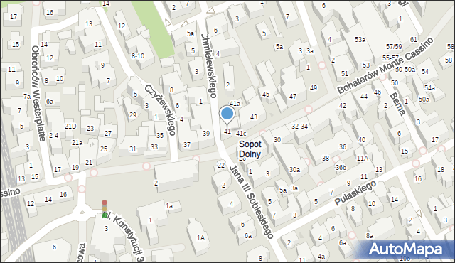 Sopot, Bohaterów Monte Cassino, 41, mapa Sopotu
