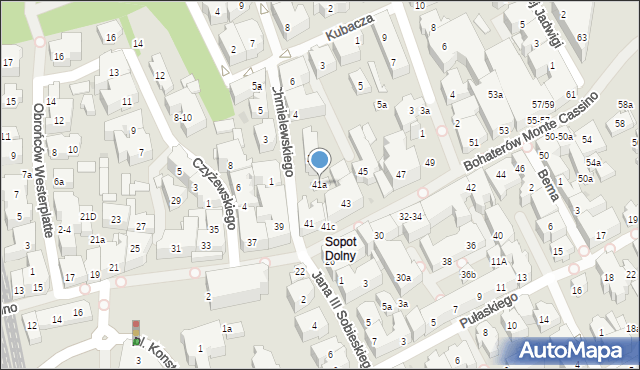 Sopot, Bohaterów Monte Cassino, 41a, mapa Sopotu