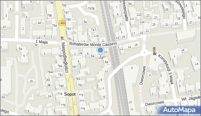 Sopot, Bohaterów Monte Cassino, 10a, mapa Sopotu