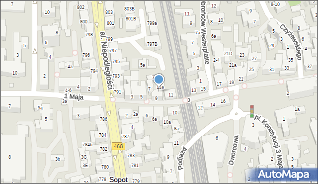 Sopot, Bohaterów Monte Cassino, 9a, mapa Sopotu