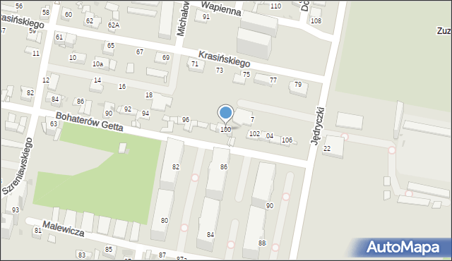 Sosnowiec, Bohaterów Getta, 100, mapa Sosnowca