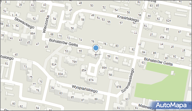Sosnowiec, Bohaterów Getta, 57, mapa Sosnowca