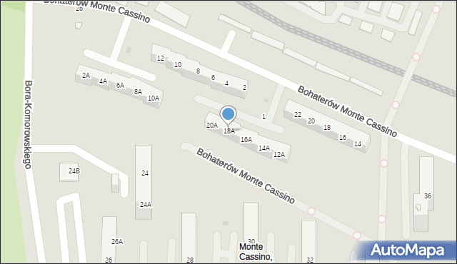 Sosnowiec, Bohaterów Monte Cassino, 18A, mapa Sosnowca