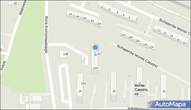 Sosnowiec, Bohaterów Monte Cassino, 24, mapa Sosnowca