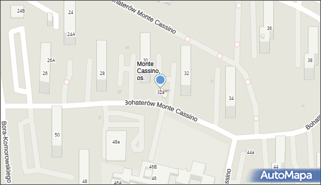 Sosnowiec, Bohaterów Monte Cassino, 32a, mapa Sosnowca